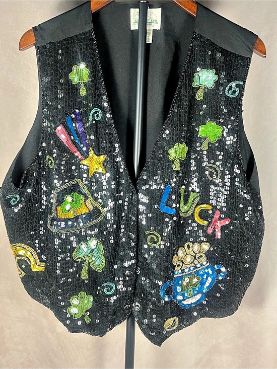 The Quacker Factory Other - Quacker Factory 1X Lucky Sequin Vest St Patrick’s Day Casino Shamrock Vintage